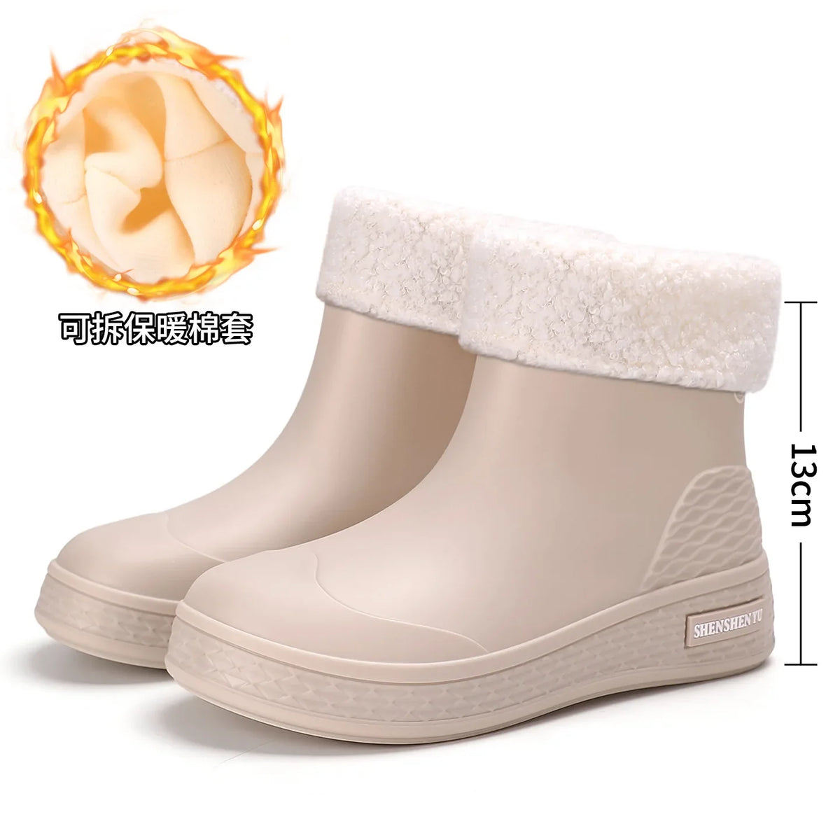 Women's Mid-Calf Rain Boots – Anti-Slip Lined Water Shoes