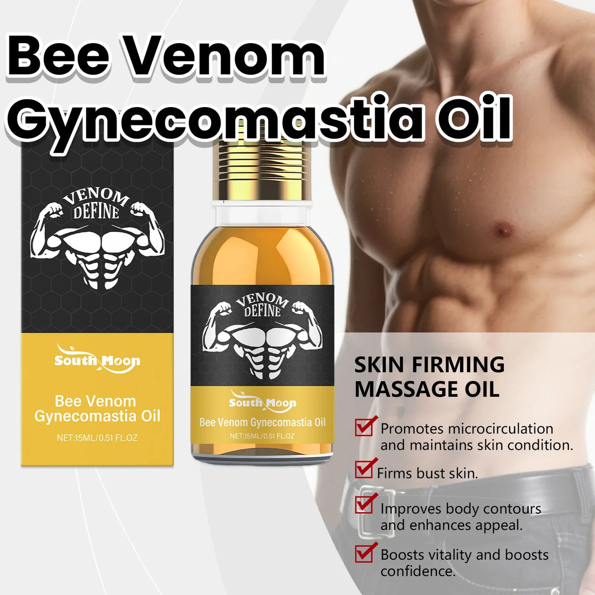 South Moon Bee Venom Chest Firming Sculpting Oil for Men 15ml