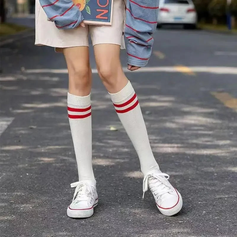 Women's Striped Cotton Calf Socks – JK College Style Pile Socks