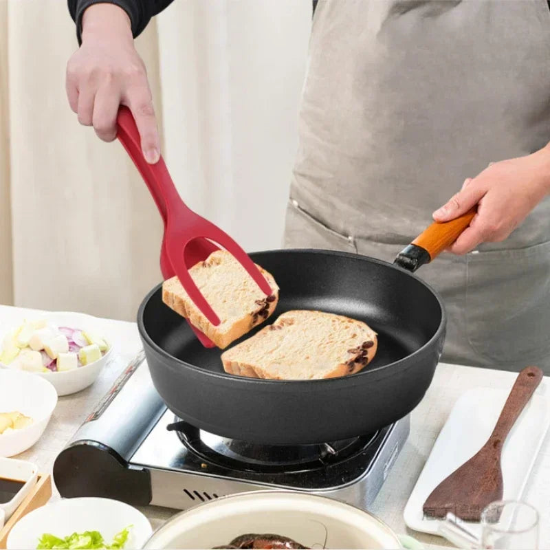 1 Shovel Clip Silicone Grip Flip Tongs Egg Steak Spatula Clamp