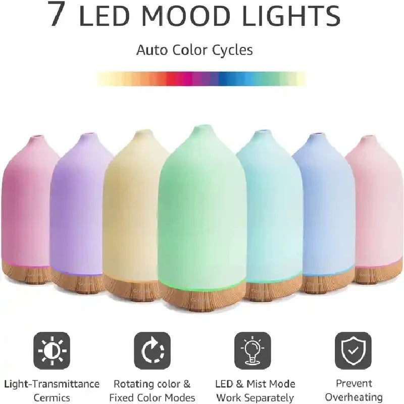 Ceramic Essential Oil Diffuser 100ml | 7-Color LED Aromatherapy