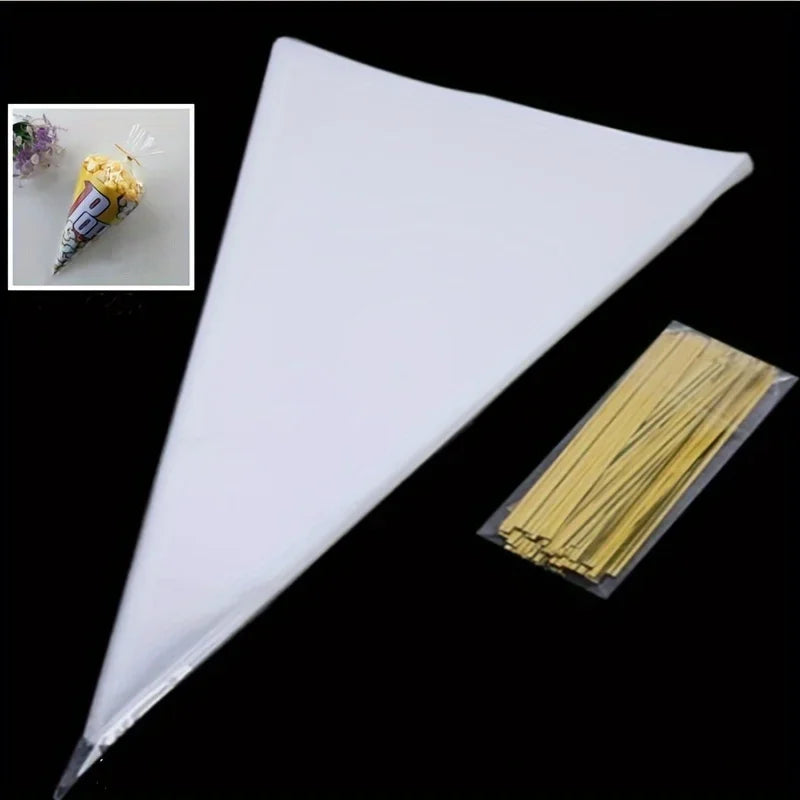 100 Clear Treat Bags with Gold Twist Ties | Party Favor Bags