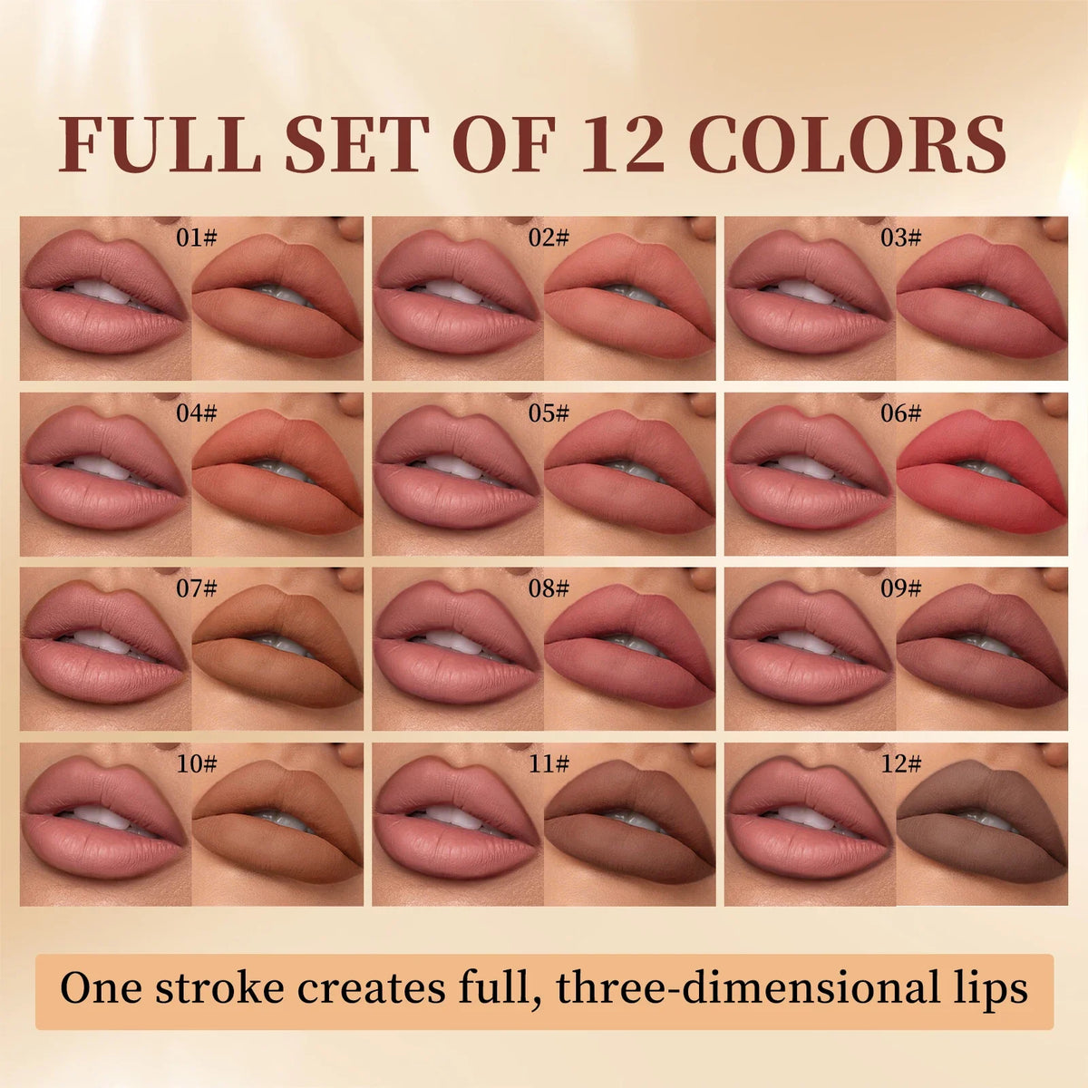 QIBEST 12-Color Matte Lip Liner Set – Waterproof & Long-Lasting