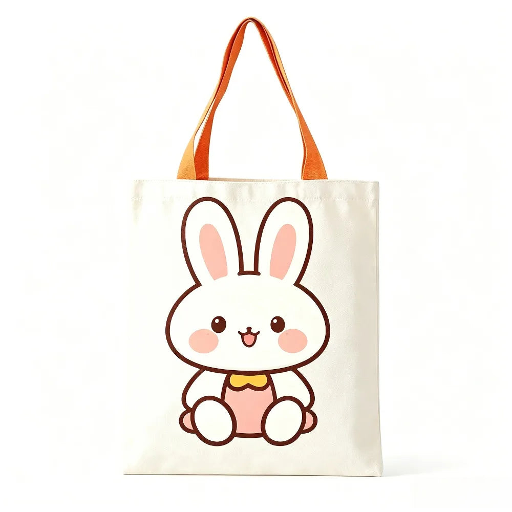 Cute Red Heart Yellow Chick Print Canvas Tote Bag Eco Reusable