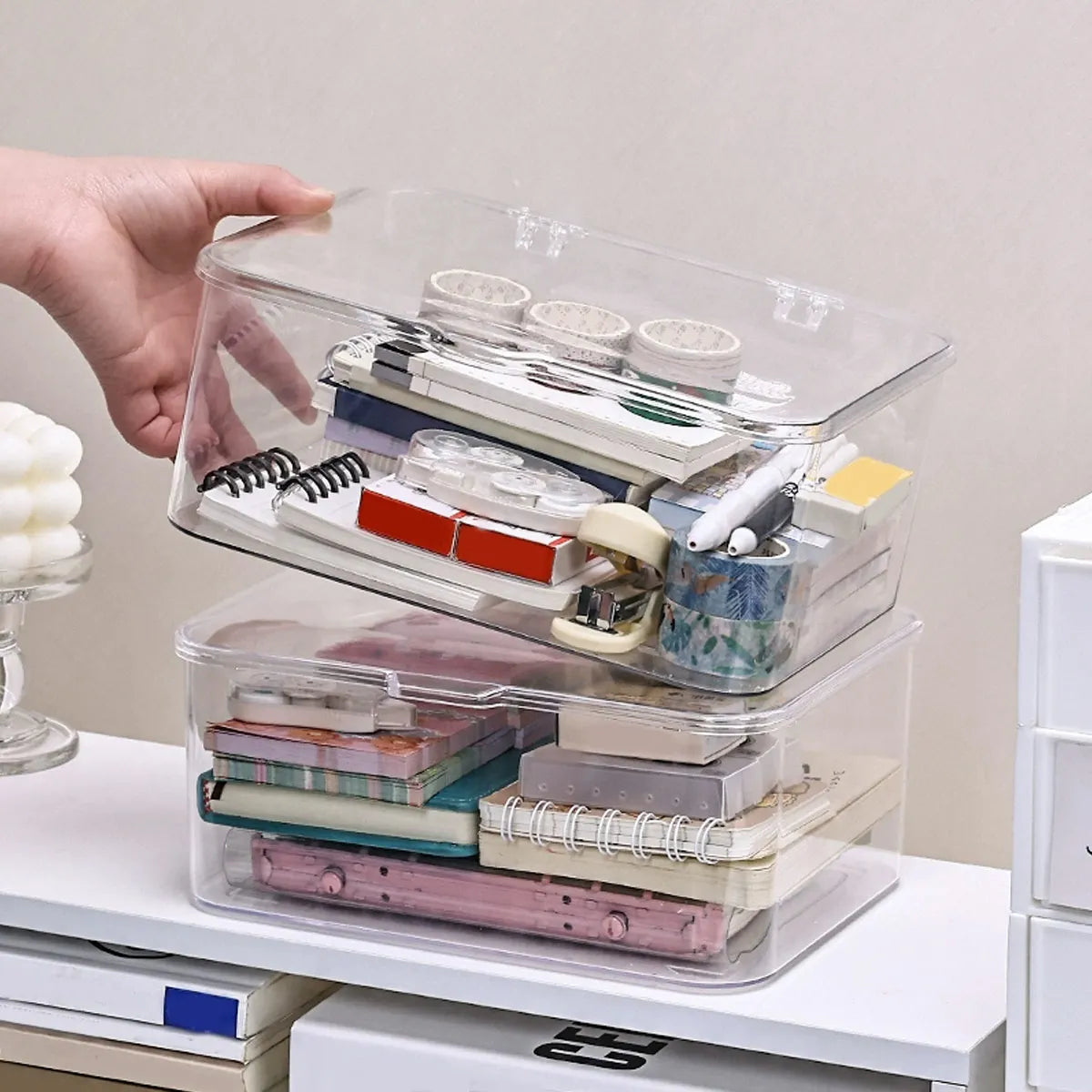 Plastic Storage Box Covered Flip Desktop Container Office Supplies