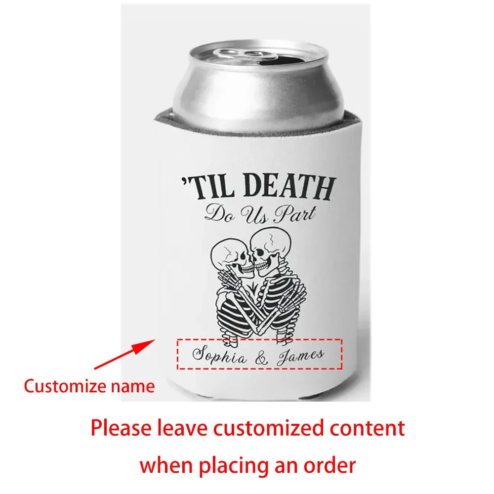 Custom Gothic Bachelorette Can Cooler – Til Death Do Us Part