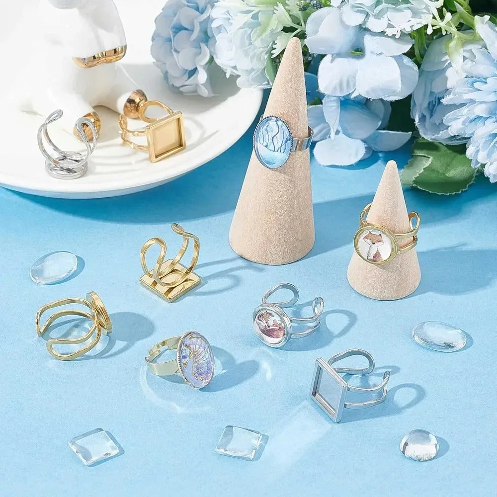 24Pcs Adjustable Ring Blanks & Bezel Tray DIY Jewelry Kit