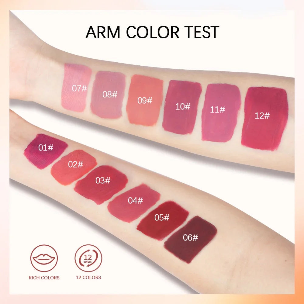 12 Matte Velvet Lip Gloss Waterproof Long-lasting Liquid Lipstick