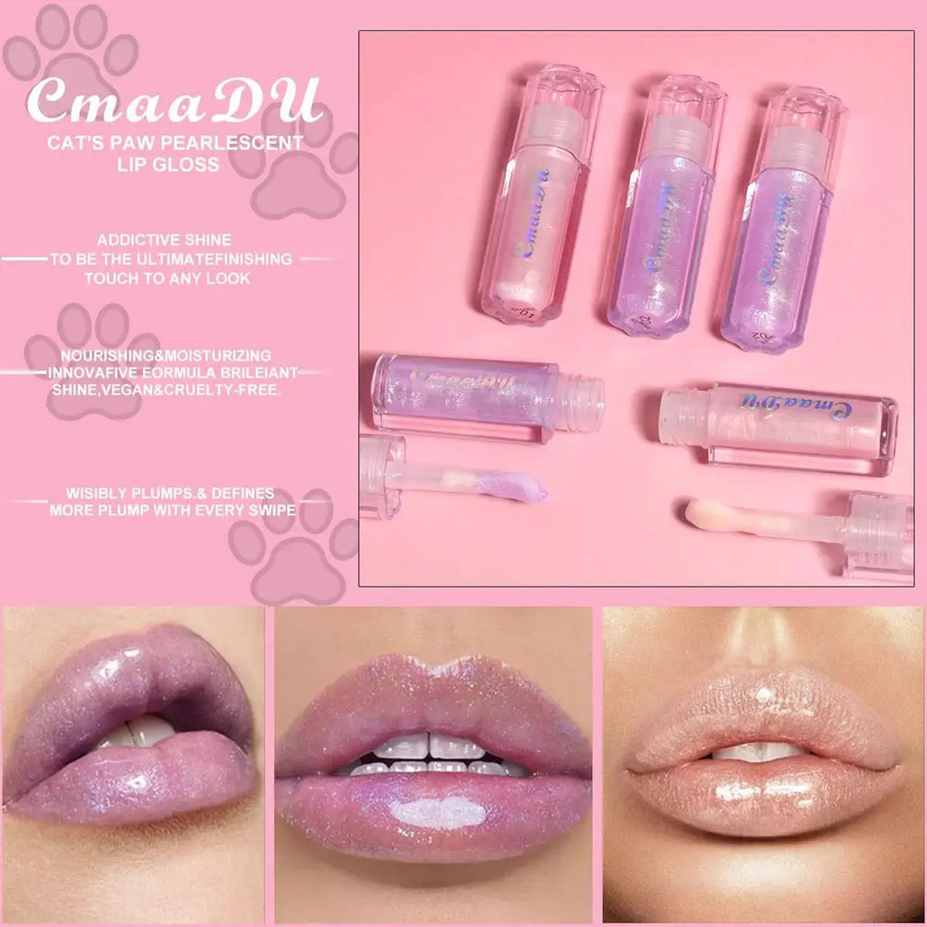 CmaaDU Pearlescent Glitter Lip Gloss – Plumping Mirror Shine