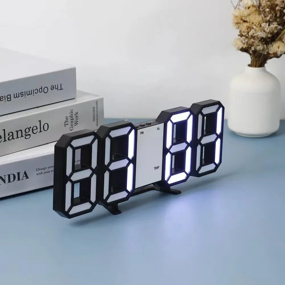 LED Digital Wall Clock with Alarm, Temperature & Date Display