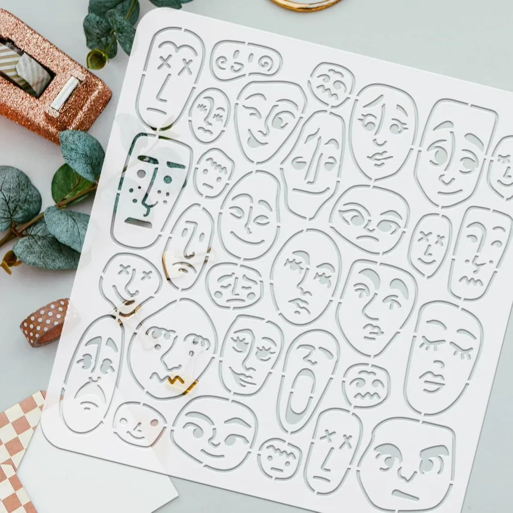 Boho Portrait Stencil 11.8" – Abstract Face Drawing Template