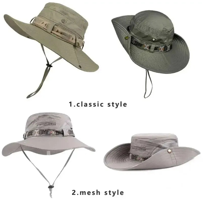 Men's Wide Brim Bucket Hat | UV Protection Mesh Safari Cap
