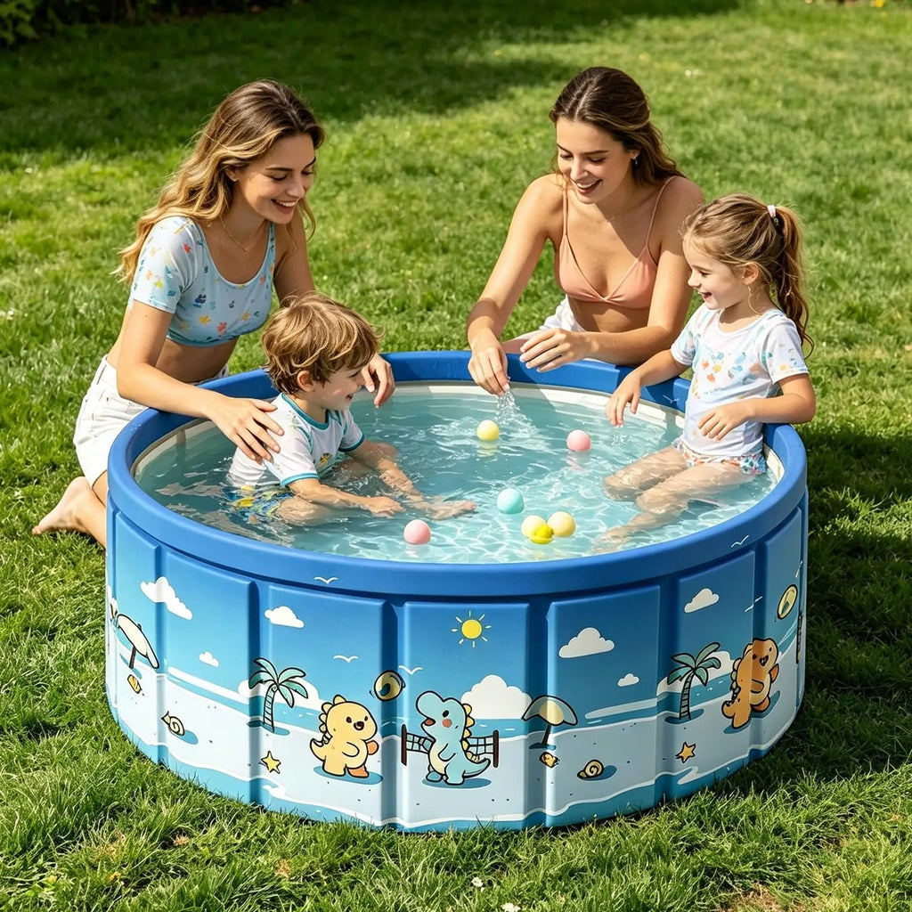 Foldable Pool with Drain Pipe – Non-Inflatable Kids & Dog Pool