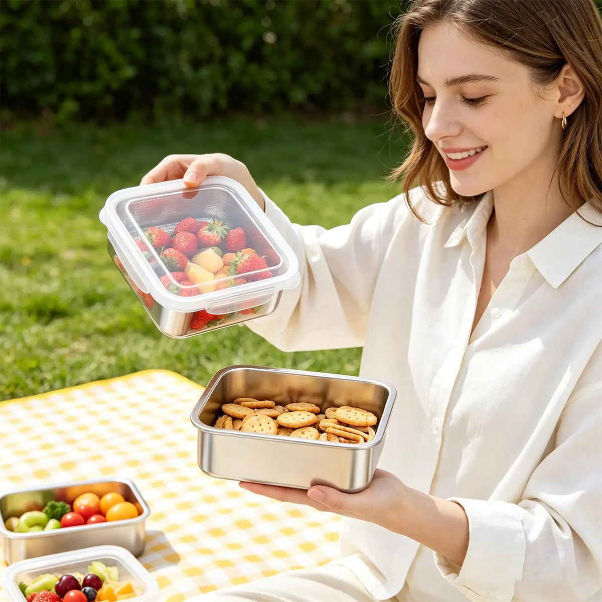 Stainless Steel Lunch Box with Strainer & Airtight Lid