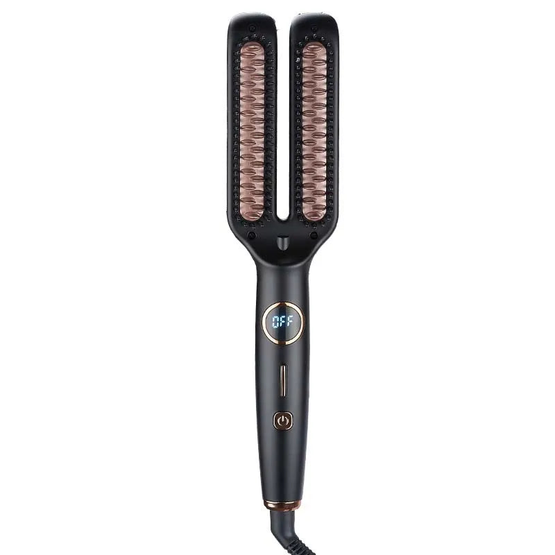 2-in-1 Ceramic Hair Straightener Brush & Curling Iron