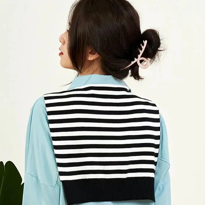 Women's Knitted Stripe Capelet – Lightweight Shoulder Wrap Shawl