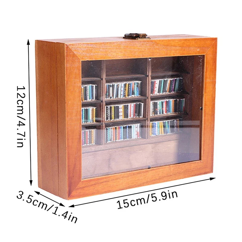 Miniature Wooden Bookshelf Ornament with 200 Mini Books