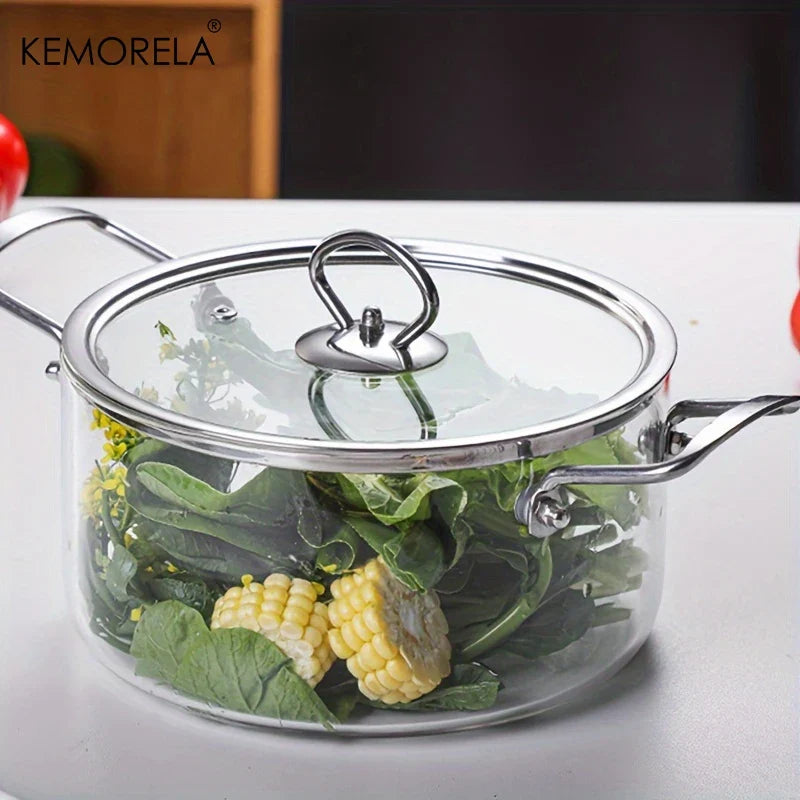 KEMORELA Borosilicate Glass Cooking Pot 2.5L/3.5L with Lid