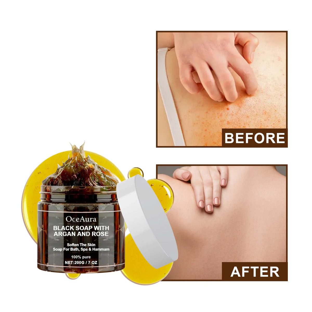 OCEAURA Black Beldi Soap Argan & Rose Body Scrub 200g