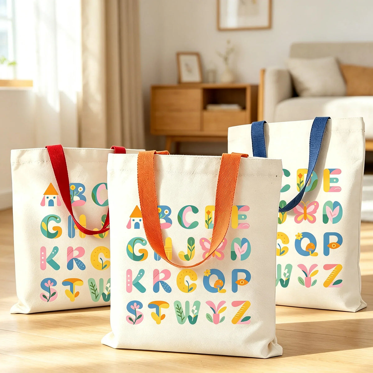 Colorful ABC Print Canvas Tote Bag Large Eco Reusable Shoulder