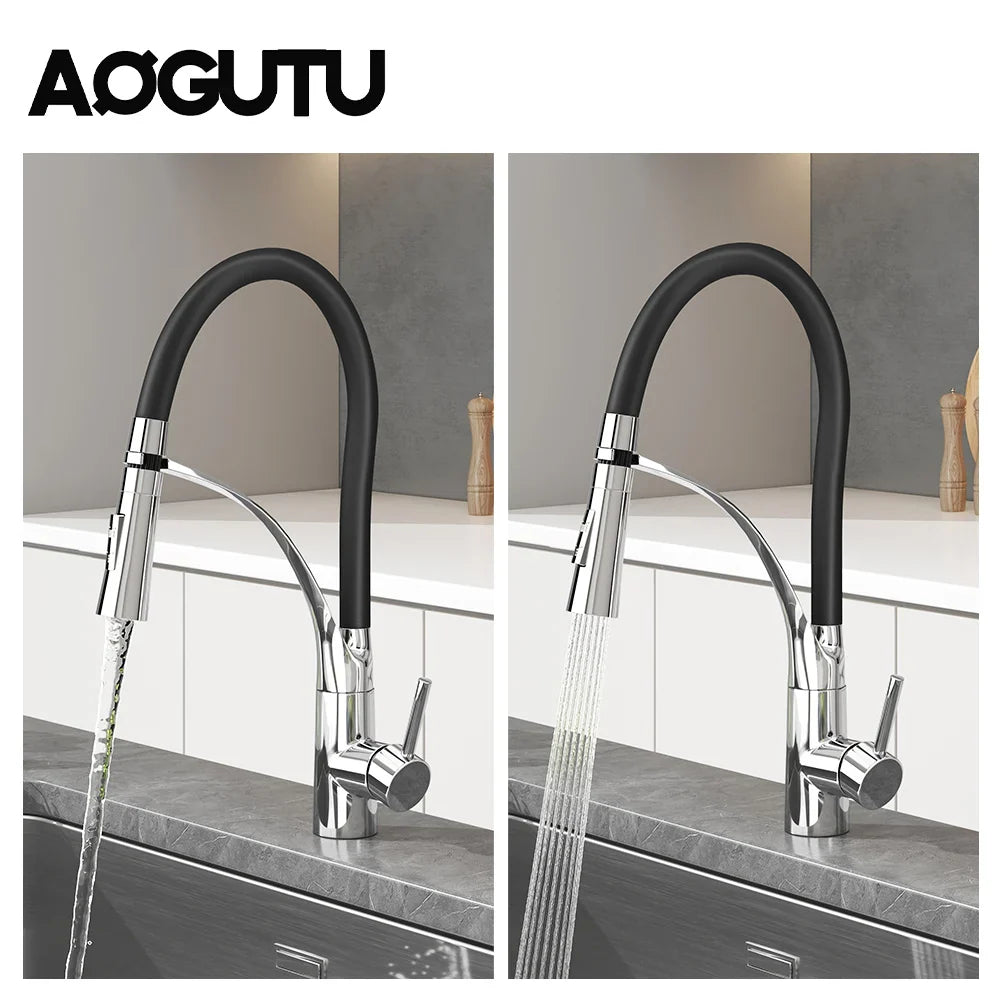 AOGUTU Brass Pull-Down Kitchen Faucet | Hot & Cold Mixer Tap