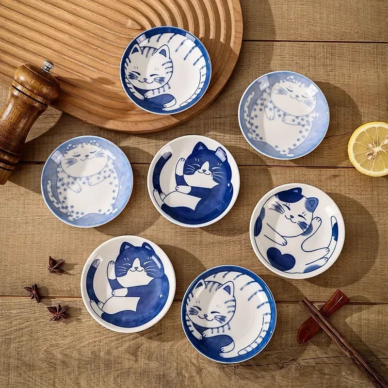 Japanese Cat Ceramic Dipping Dish | Soy Sauce & Seasoning Bowl