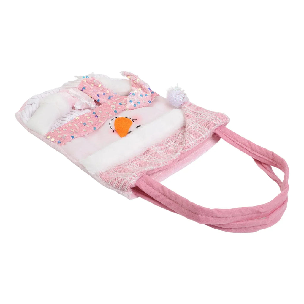 Christmas Gift Bag – Cartoon Doll Fabric & Pink Beads | Festive