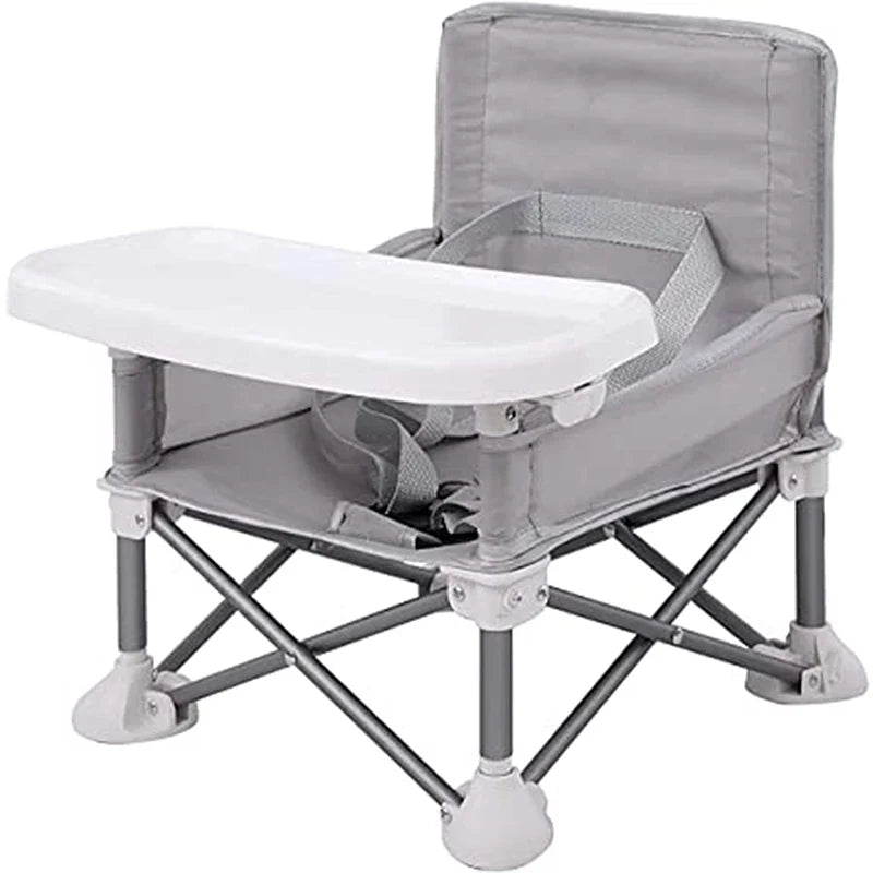 Baby Foldable Portable Dining Chair with Tray & Seat Belt – Grey