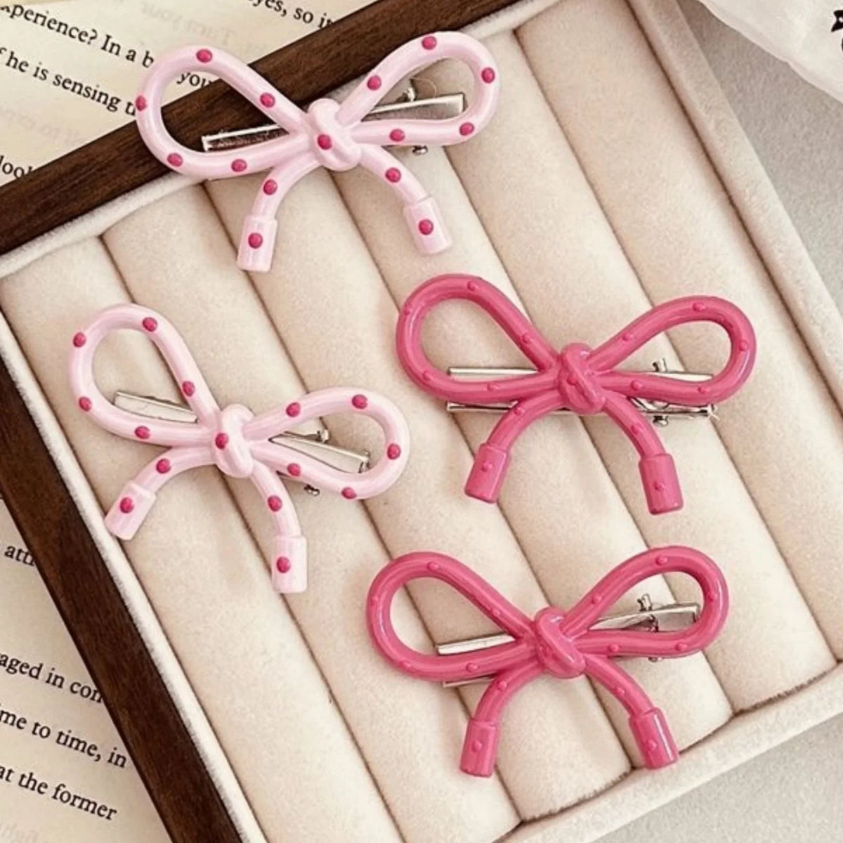 Kids Pink Bow Polka Dot Duckbill Hair Clip – Korean Style