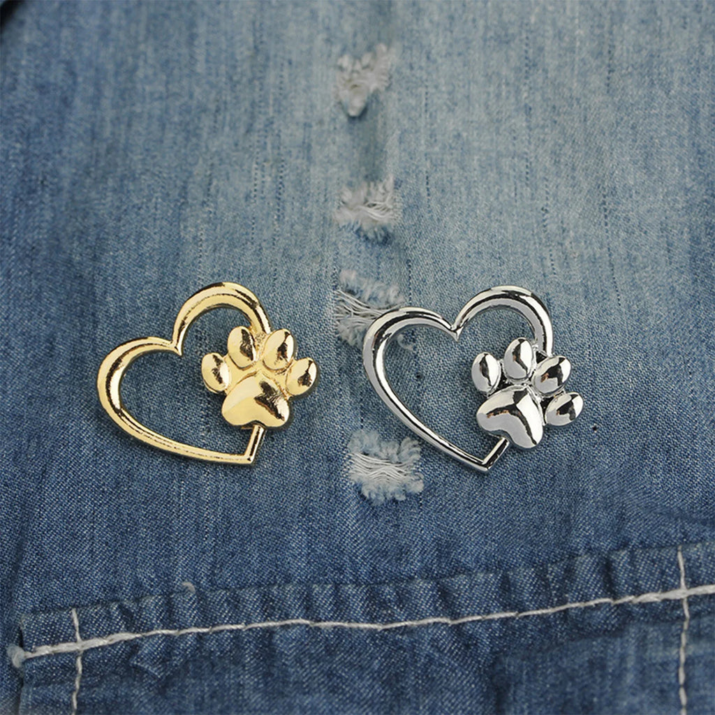 Heart & Paw Enamel Brooch Pin Set – 2pcs Dog Lover Badge
