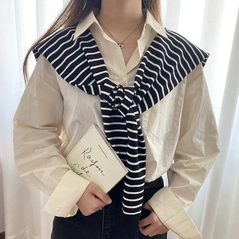 Women's Knitted Stripe Capelet – Lightweight Shoulder Wrap Shawl