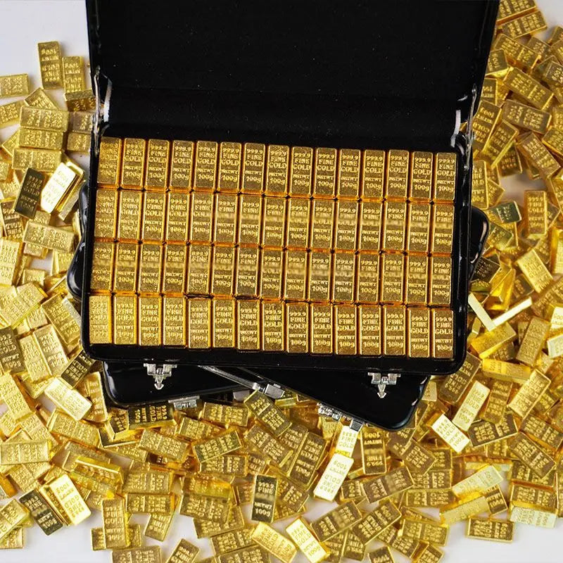 60-Pc Mini Gold Bar Set with Briefcase | 24K Gold-Plated Decor