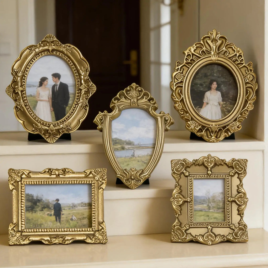 Mini Antique Gold Picture Frames Set of 5 – Vintage Resin