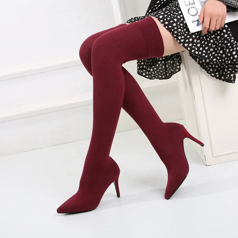 Women's Over-the-Knee Stretch Sock Boots | Pointed Toe Heel