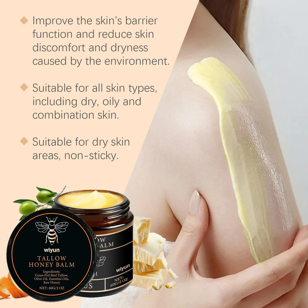 Organic Grass-Fed Beef Tallow Balm with Raw Honey Moisturizer