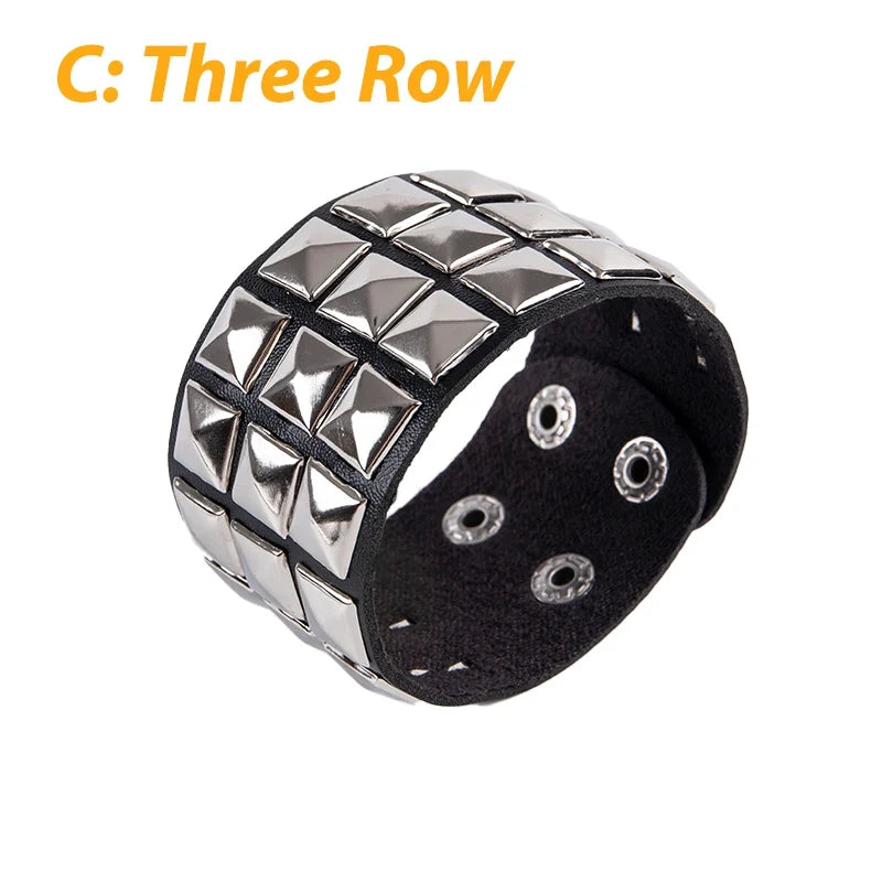 Rivet Stud Wide Cuff Punk Gothic Bracelet – Unisex PU Leather