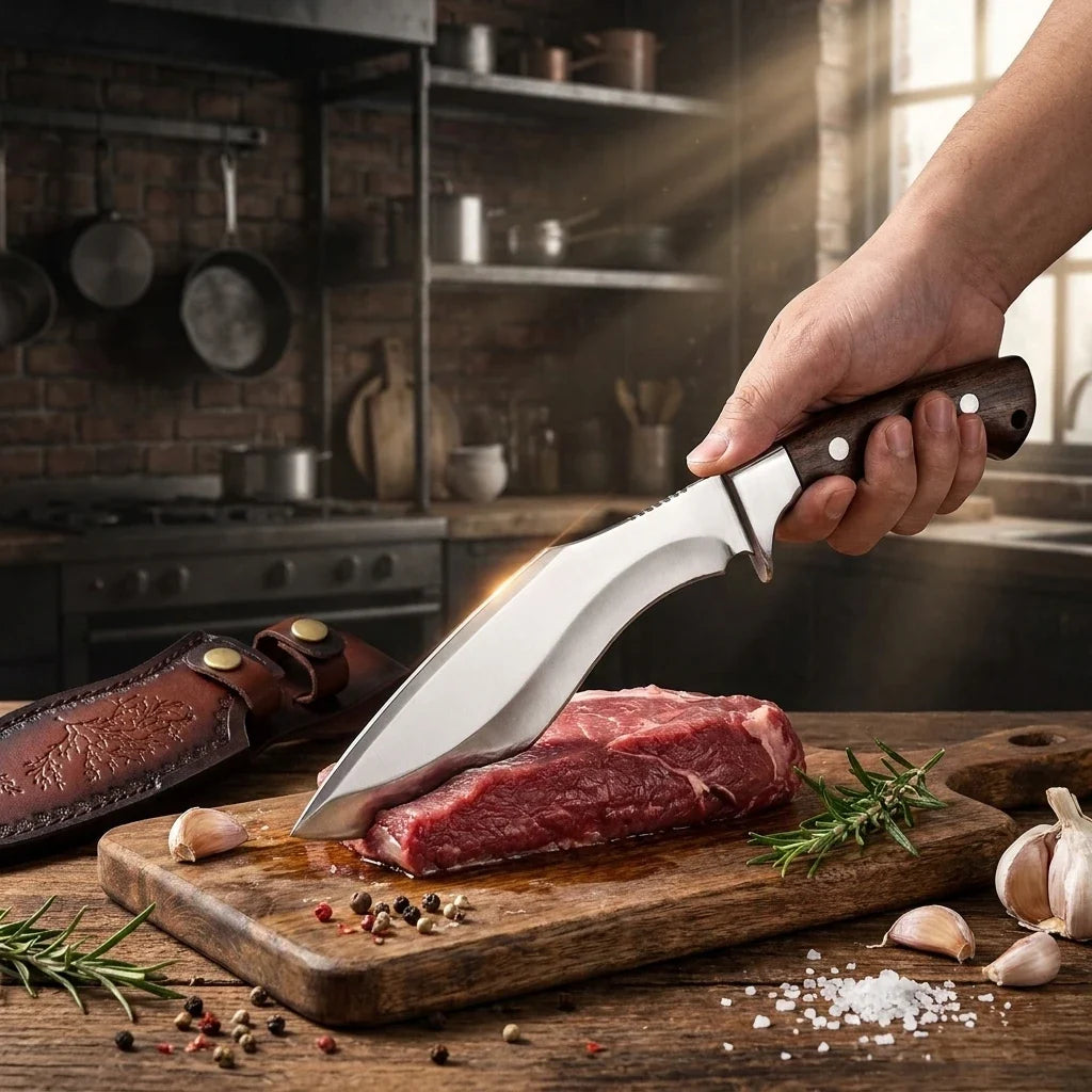 Carbon Steel Boning Knife with Wood Handle & Leather Scabbard