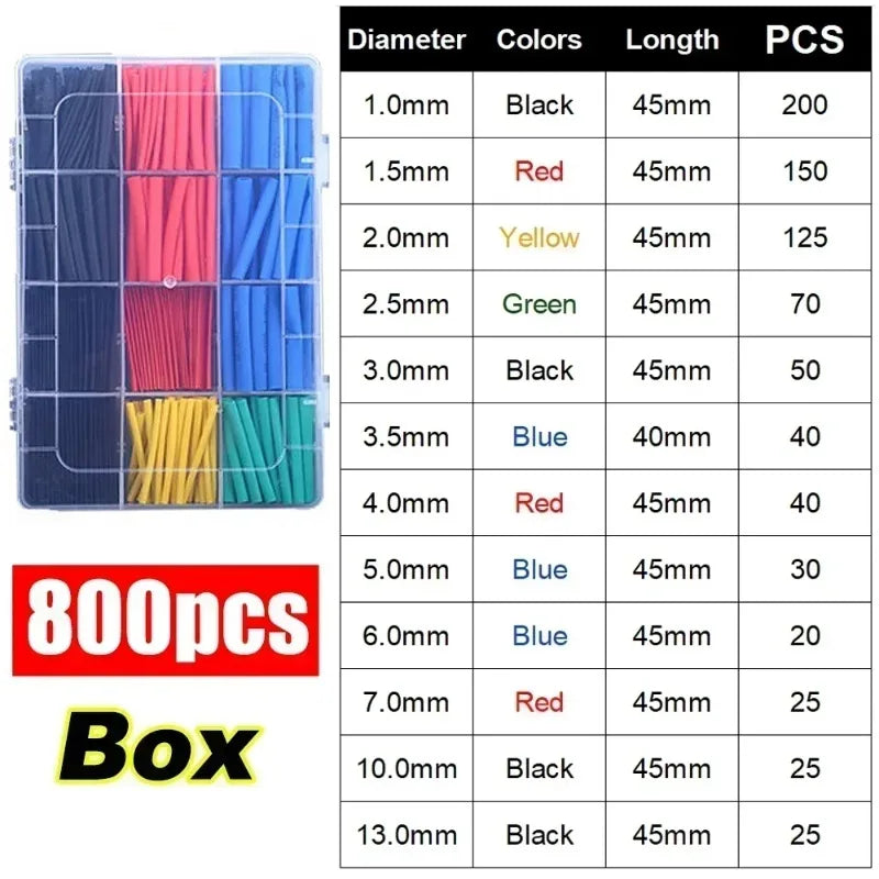 Heat Shrink Tubing Kit – 5 Colors 8 Sizes 2:1 Wire Insulation