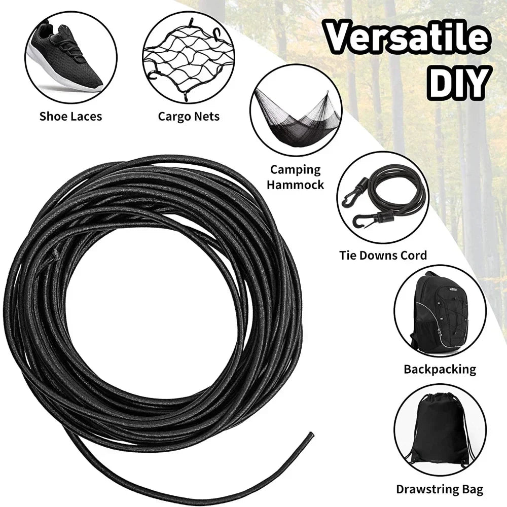 Black Elastic Cord 3–8mm | Polyester Sewing Stretch Rope 10M