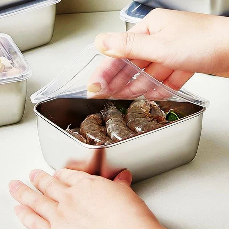 Stainless Steel Refrigerator Food Storage Box Plastic Lid Prepare