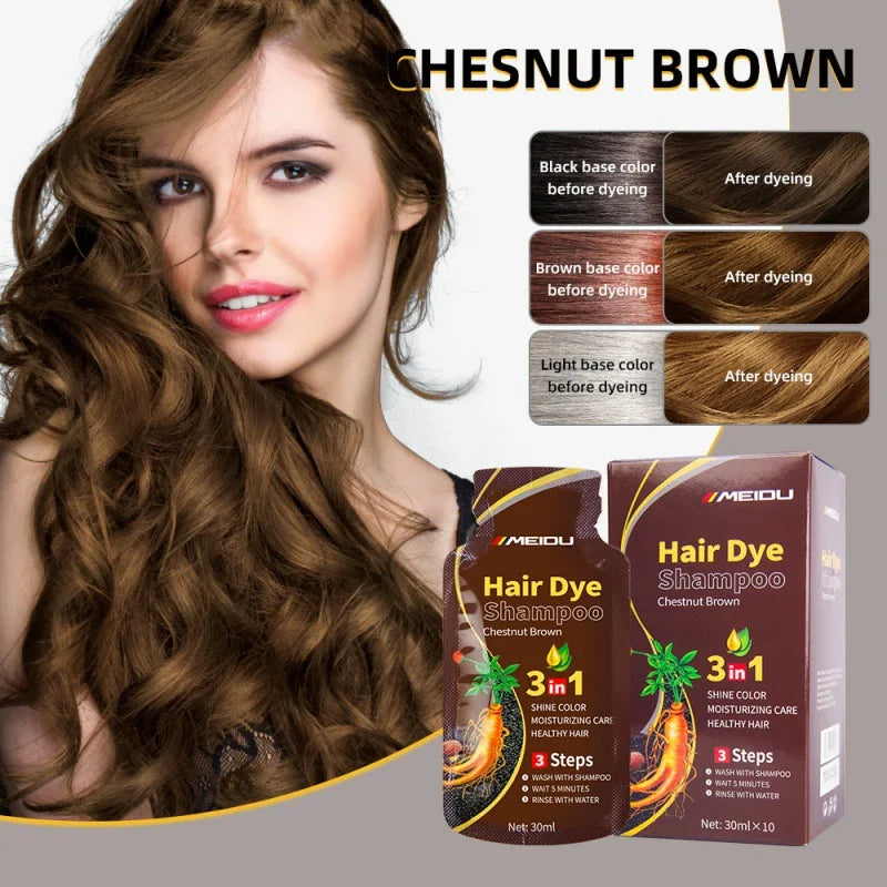 Meidu 3-in-1 Hair Dye Shampoo – Instant Gray to Black, 30ml