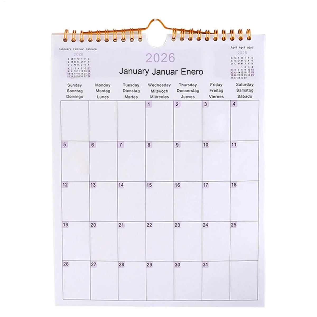 Wall Calendar 2026 12 Month Multilingual Coil Modern Decorative
