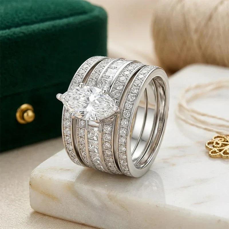 Huitan 3-Piece Cubic Zirconia Bridal Ring Set for Women