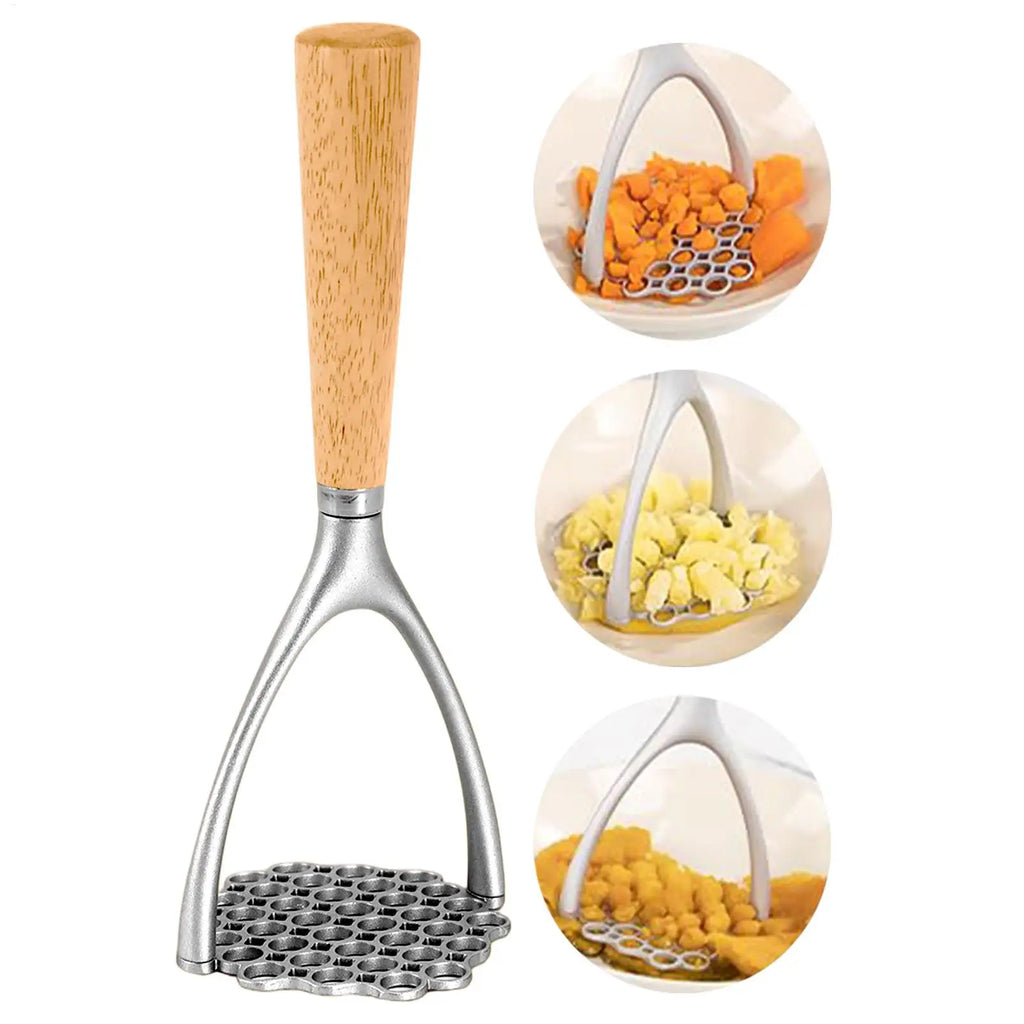 Mashed Potato Masher Double Arc Wooden Handle Kitchen Tool Ricer Food