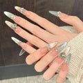 Icy Aurora Press On Nails – Almond Rhinestone Tips 10pcs