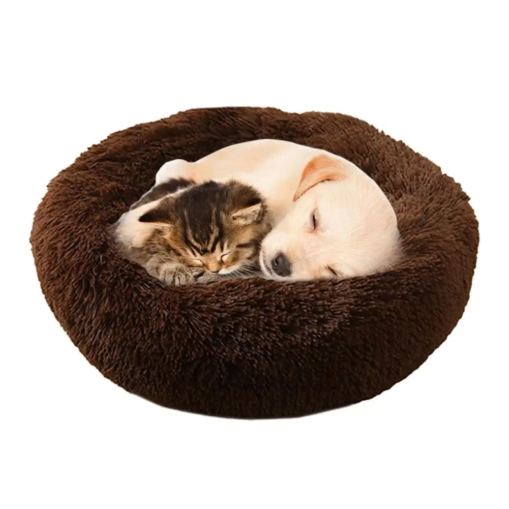 Plush Donut Round Pet Bed for Cats & Small Dogs | Washable