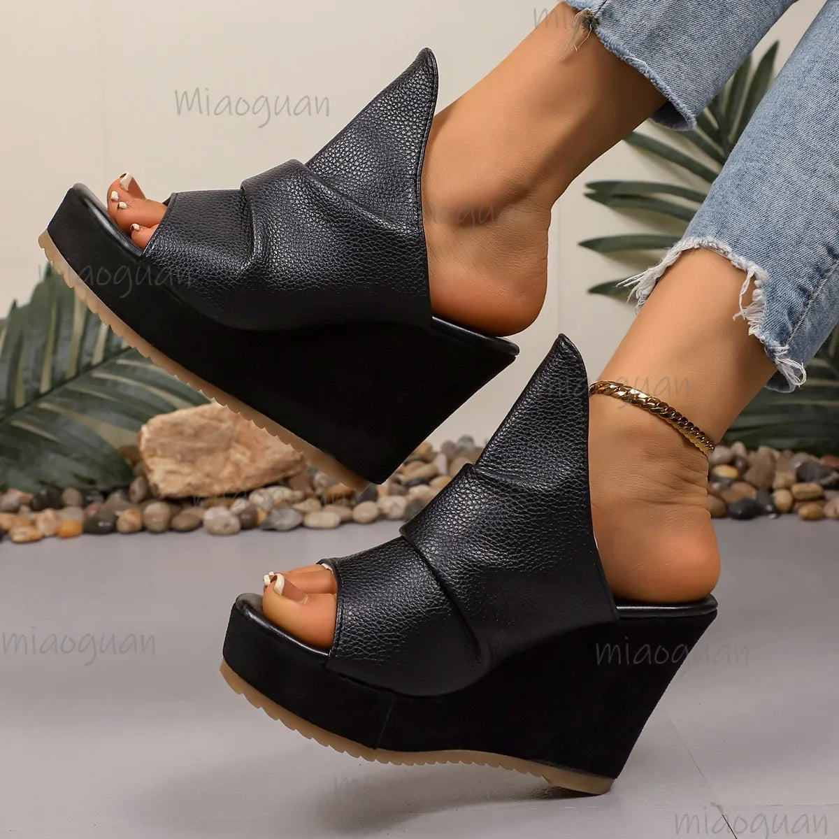 Women's 10cm Wedge Sandals – Roman Open Toe Platform Slides