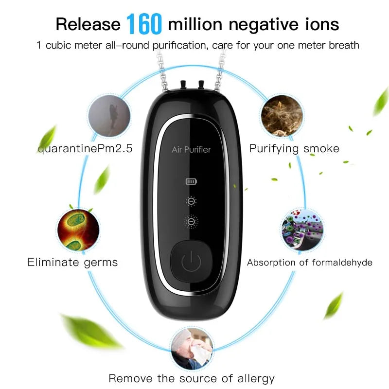 Wearable Personal Air Purifier USB Rechargeable Negative Ion