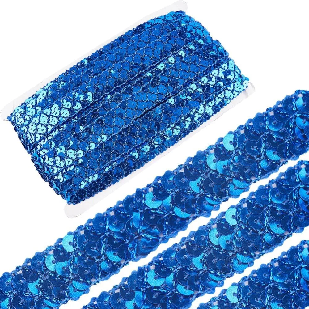 Blue Sequin Trim Roll 3-Row Paillette Ribbon 13m | Craft & Sewing