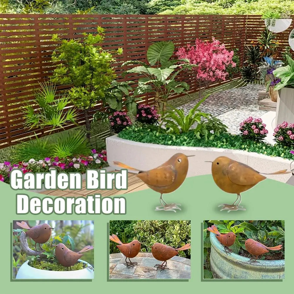 Retro Metal Bird Garden Sculptures – Iron Art Decor Set of 2